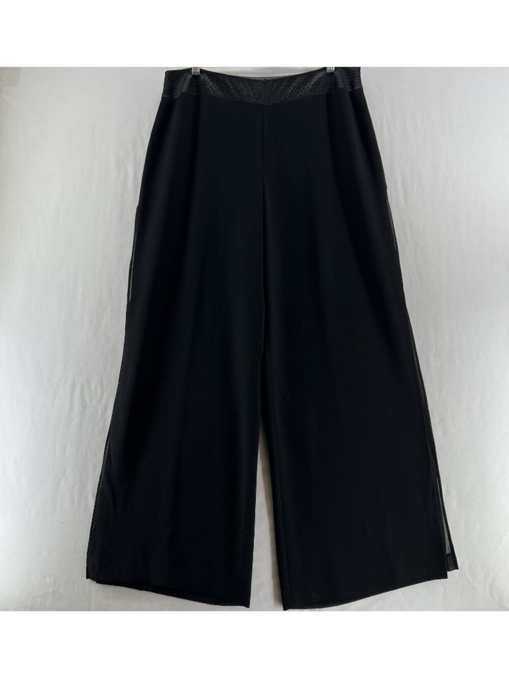 Michel Antoni Wide Leg Formal Pants Women 14 High Rise Satin Trim Side Zip Black